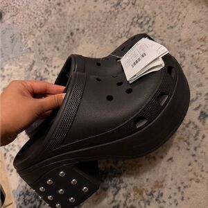 CROCS Black Studded Platform Mules